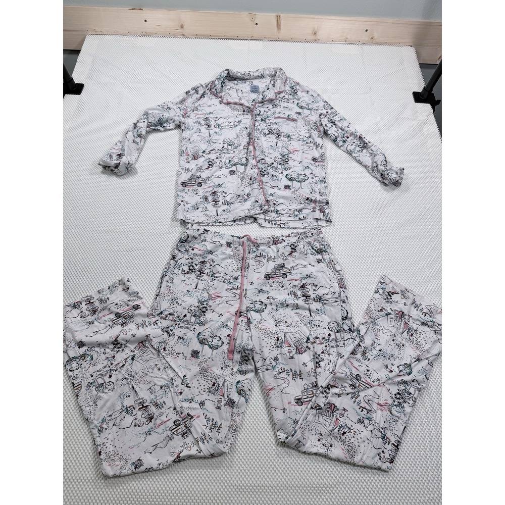 Jane and Bleecker Pajama Set Womens Medium Camping Print Button Top Pants